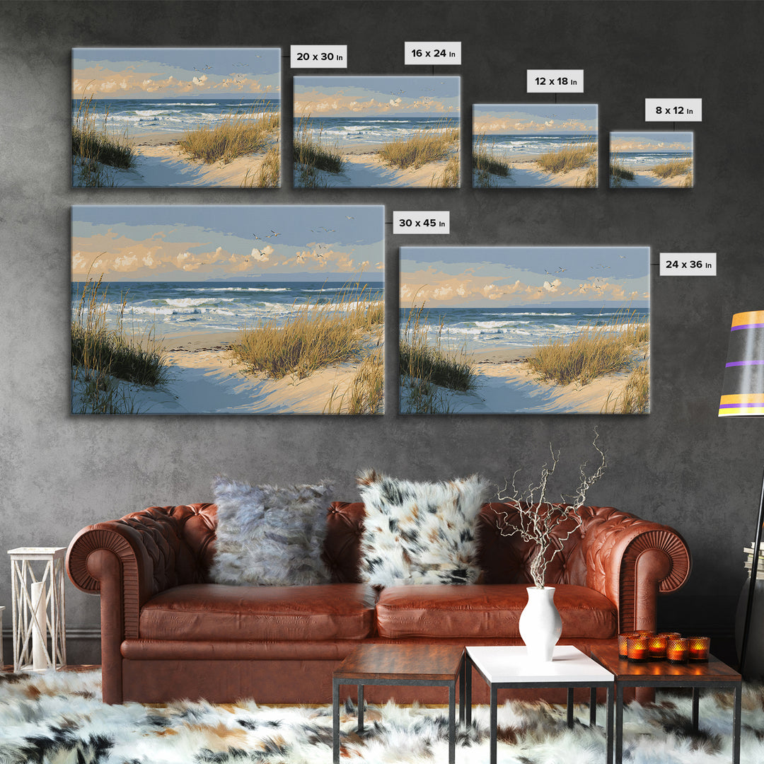 Coastal Dunes in Pale Blue and Sand Framed Canvas Print, Guest Bedroom Art, Downloadable Prints, Bedroom Decor, Fine Art, Guest, GBA-3x2-81