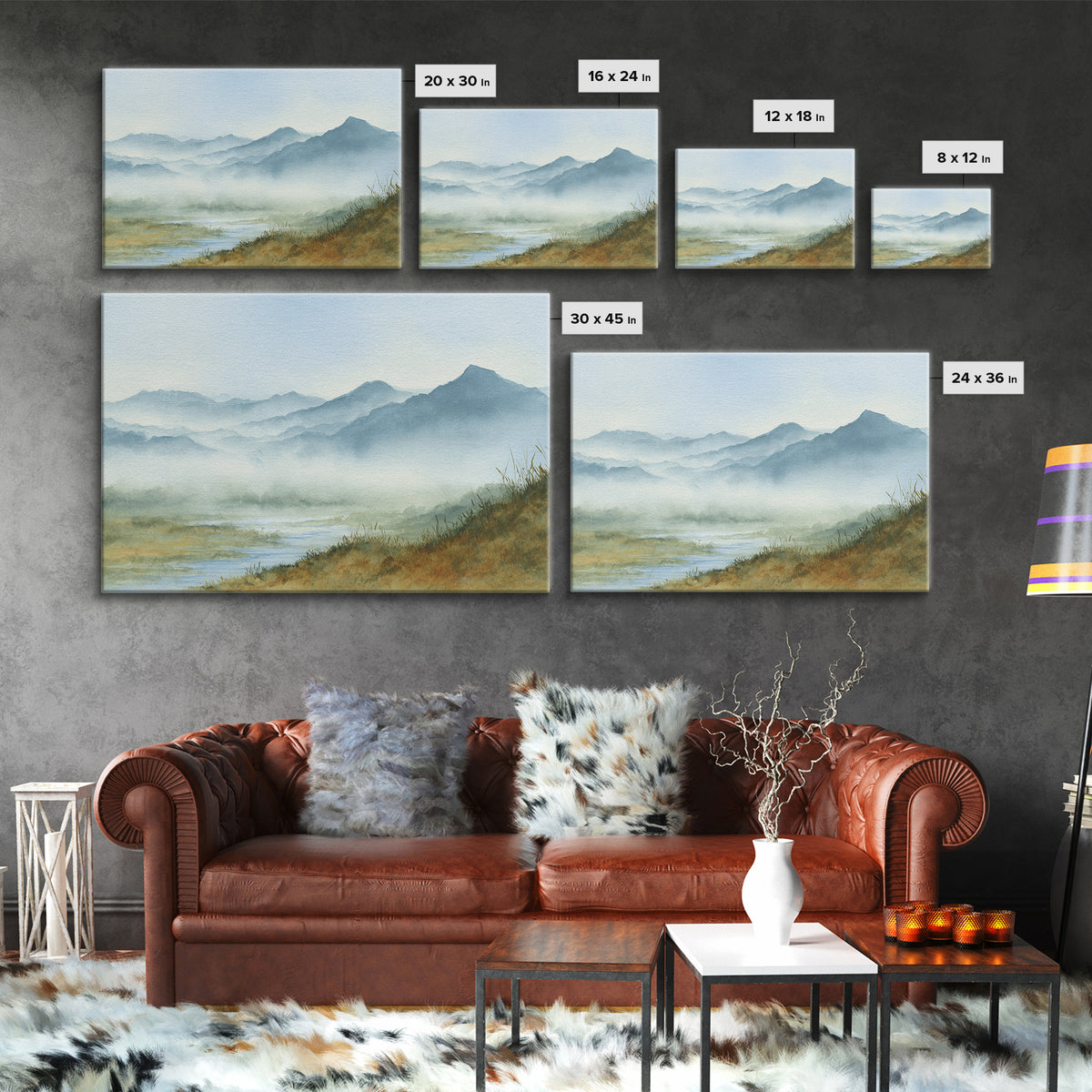 Soft Mountain Horizon Canvas Print, Guest Bedroom Art, Wall Art, Bedroom Decor, Oil Painting, Guest, New Home Gift, GBA-3x2-83