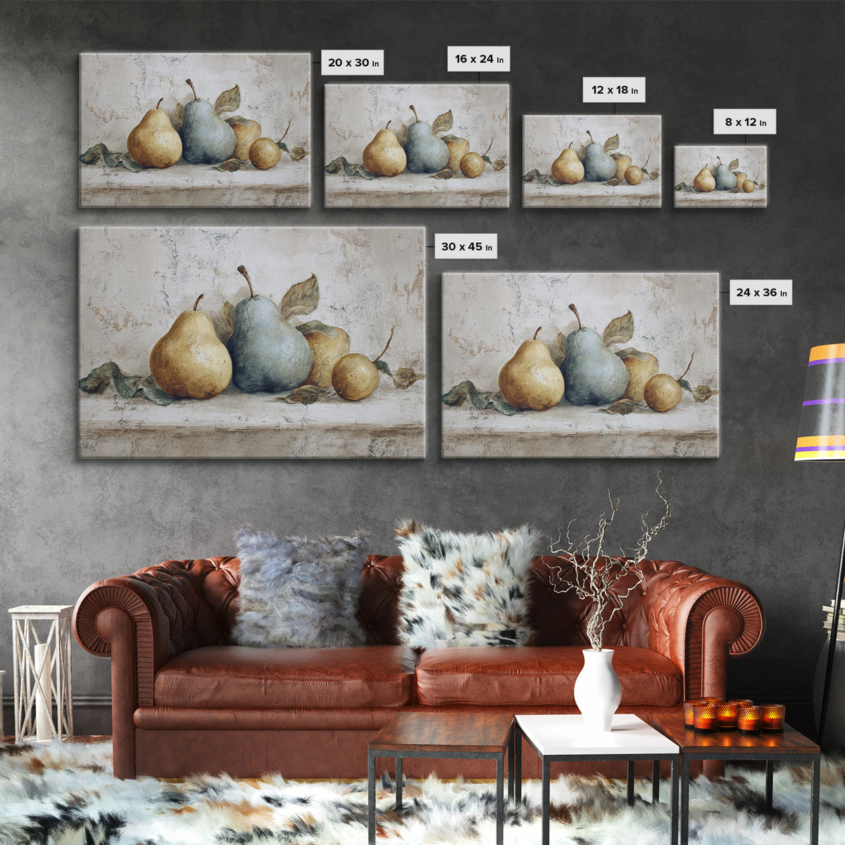 Classic Pear Still Life for Cozy Hospitality Framed Canvas Print, Guest Bedroom Art, Art Print, Bedroom Decor, Fine Art, Guest, GBA-3x2-96