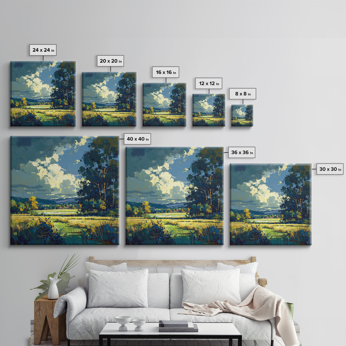 Sunlit Meadow with Loose Impressionist Brushwork Canvas Print, General Fine Art, Framed Wall Art, Living Room Decor, GEN-1x1-14