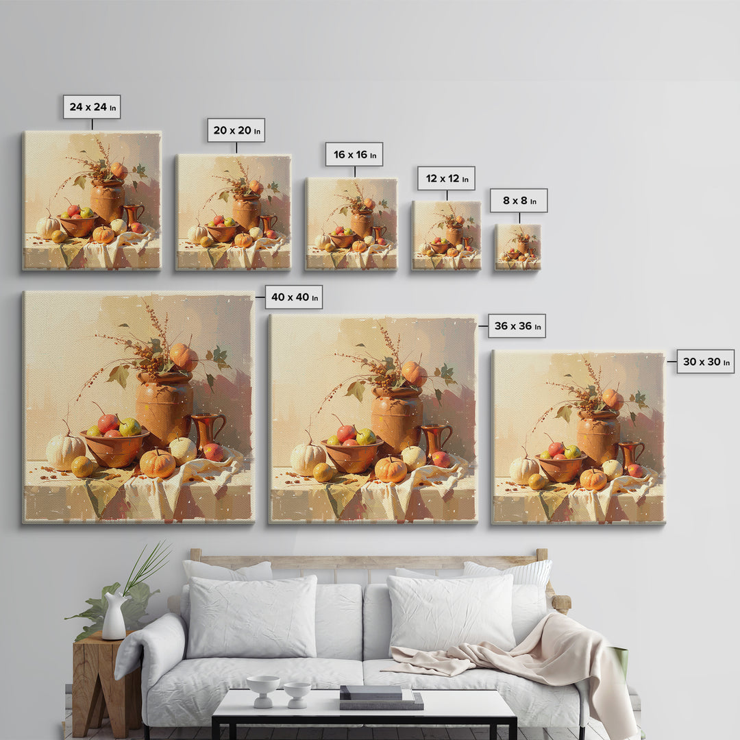 Simple Still Life of Fruit and Linen Framed Canvas Print, General Fine Art, Wall Art Prints, Living Room Decor, Abstract Art, GEN-1x1-16