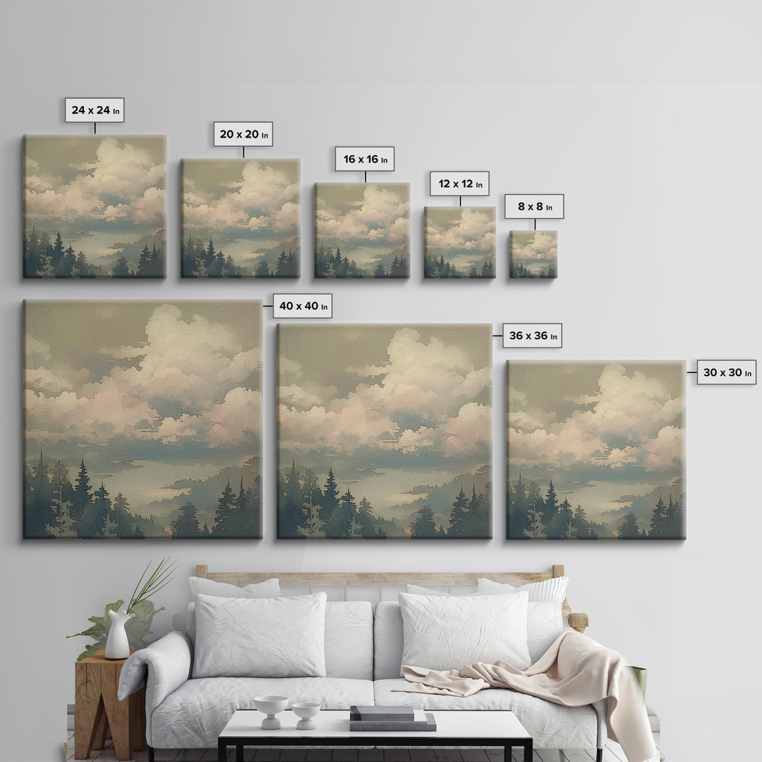 Romantic Cloudscape with Blush and Cream Tones Canvas Print, General Fine Art, Large Wall Art, Living Room Decor, Fine Art, GEN-1x1-18