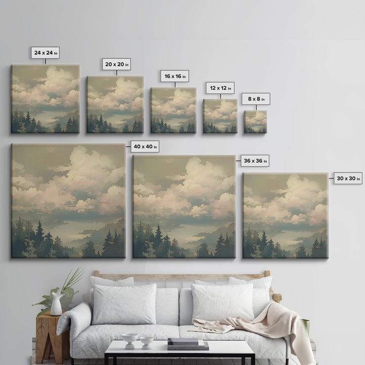 Romantic Cloudscape with Blush and Cream Tones Canvas Print, General Fine Art, Large Wall Art, Living Room Decor, Fine Art, GEN-1x1-18