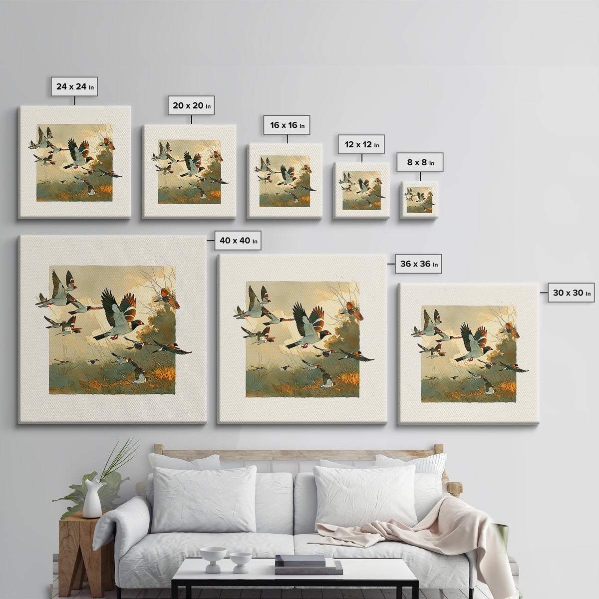 Minimal Birds in Flight over an Open Canvas Print, General Fine Art, Art Deco, Living Room Decor, Oil Painting, GEN-1x1-22