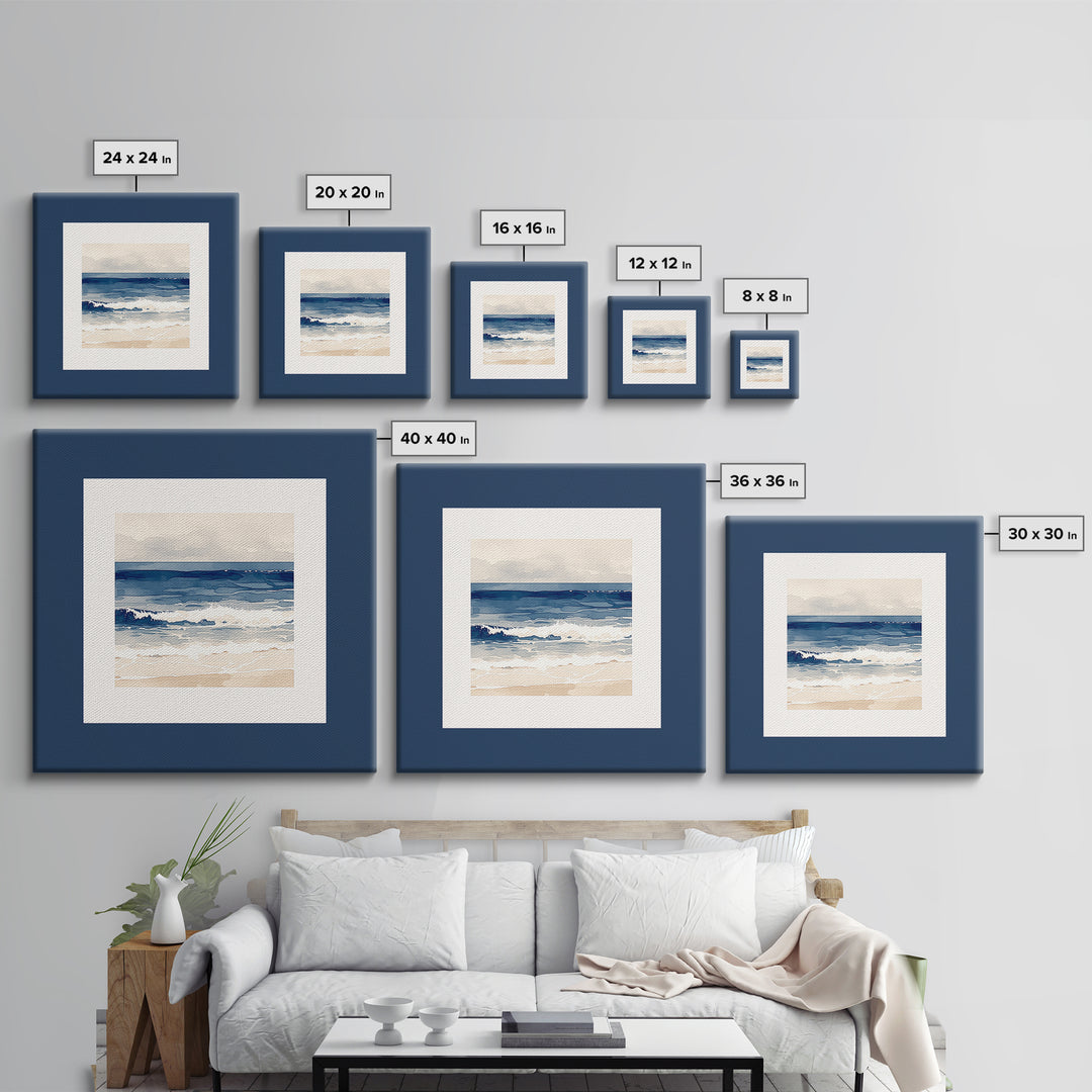 Coastal Water Study Framed Canvas Print, General Fine Art, Textured Painting, Living Room Decor, Fine Art, Art Prints, GEN-1x1-29