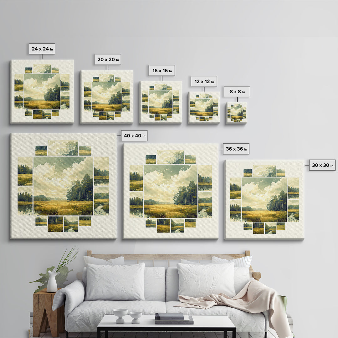 Moody Forest Clearing Framed Canvas Print, General Fine Art, Gallery Decor, Living Room Decor, Fine Art, Wall Art, GEN-1x1-32