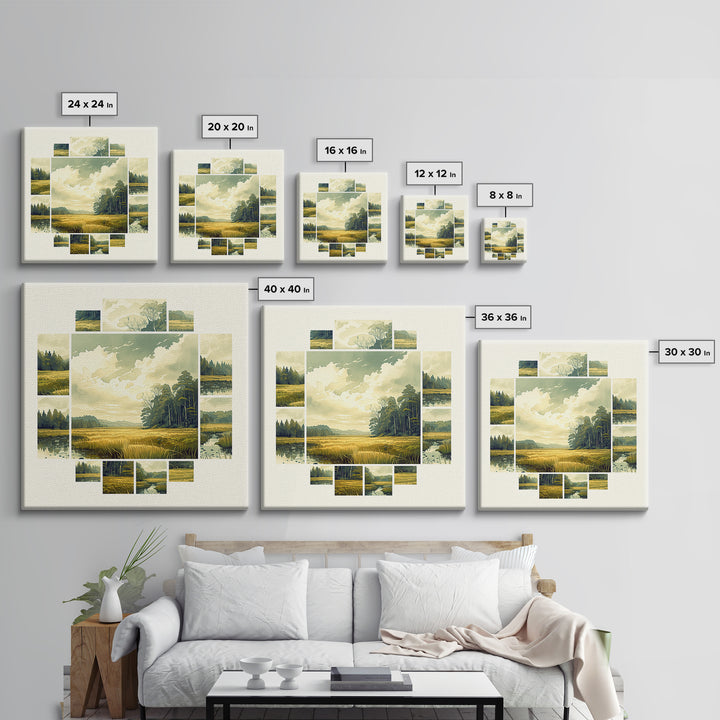 Moody Forest Clearing Framed Canvas Print, General Fine Art, Gallery Decor, Living Room Decor, Fine Art, Wall Art, GEN-1x1-32