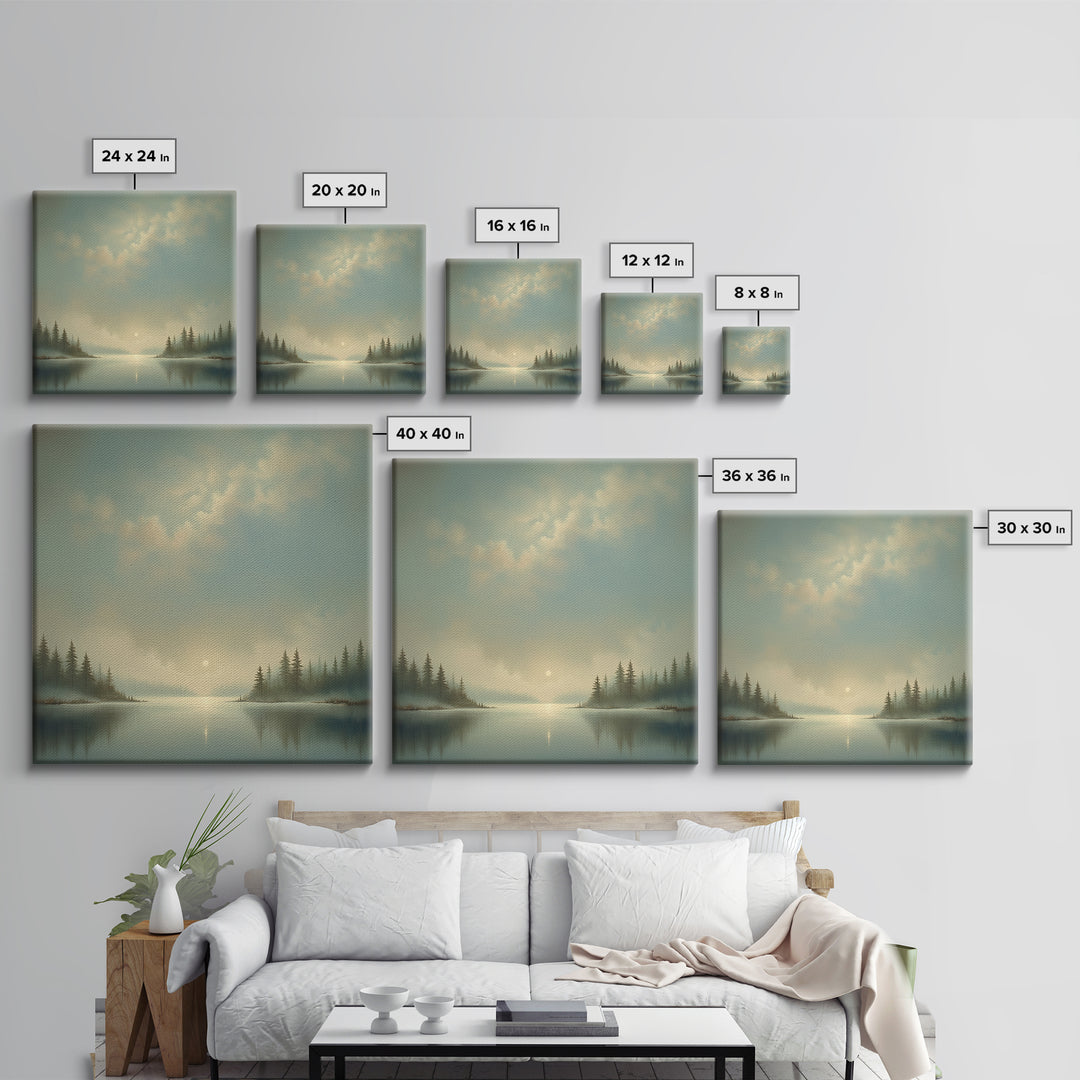 Dreamlike Moonlit Lake Framed Canvas Print, General Fine Art, Boho Decor, Living Room Decor, Fine Art, Wall Decor, GEN-1x1-37