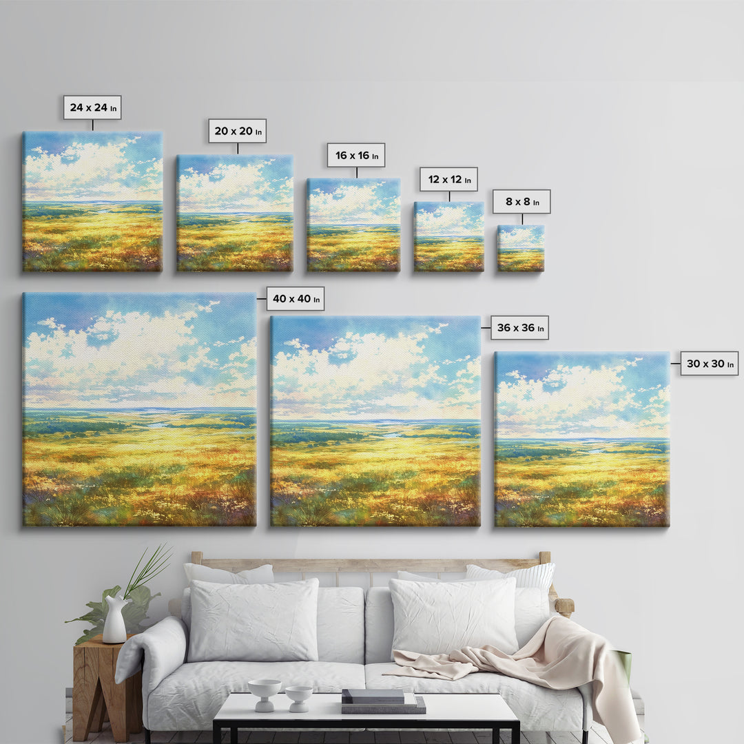 Sunlit Meadow with Loose Impressionist Brushwork Canvas Print, General Fine Art, Gallery Decor, Living Room Decor, GEN-1x1-38