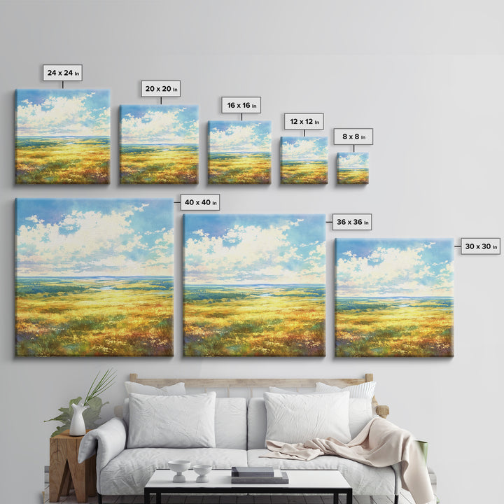 Sunlit Meadow with Loose Impressionist Brushwork Canvas Print, General Fine Art, Gallery Decor, Living Room Decor, GEN-1x1-38