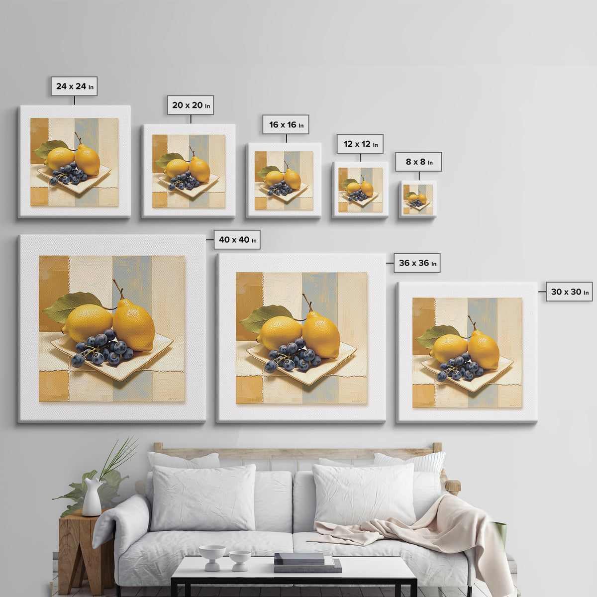 Simple Still Life of Fruit and Linen Framed Canvas Print, General Fine Art, Room Decor, Living Room Decor, Abstract Art, GEN-1x1-40