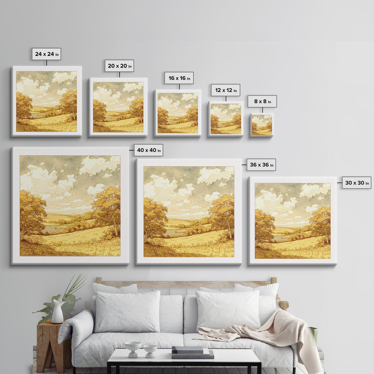 Elegant Ink Wash Landscape Framed Canvas Print, General Fine Art, Art Print, Living Room Decor, Watercolor Art, GEN-1x1-44