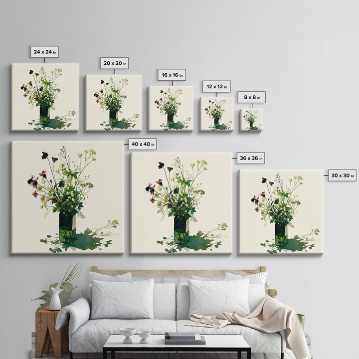 Classic Oil Painted Vase of Wildflowers Framed Canvas Print, General Fine Art, Mid Century Modern, Living Room Decor, Fine Art, GEN-1x1-47