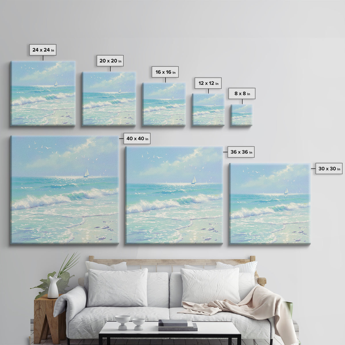 Coastal Water Study Framed Canvas Print, General Fine Art, Textured Painting, Living Room Decor, Fine Art, Art Prints, GEN-1x1-53