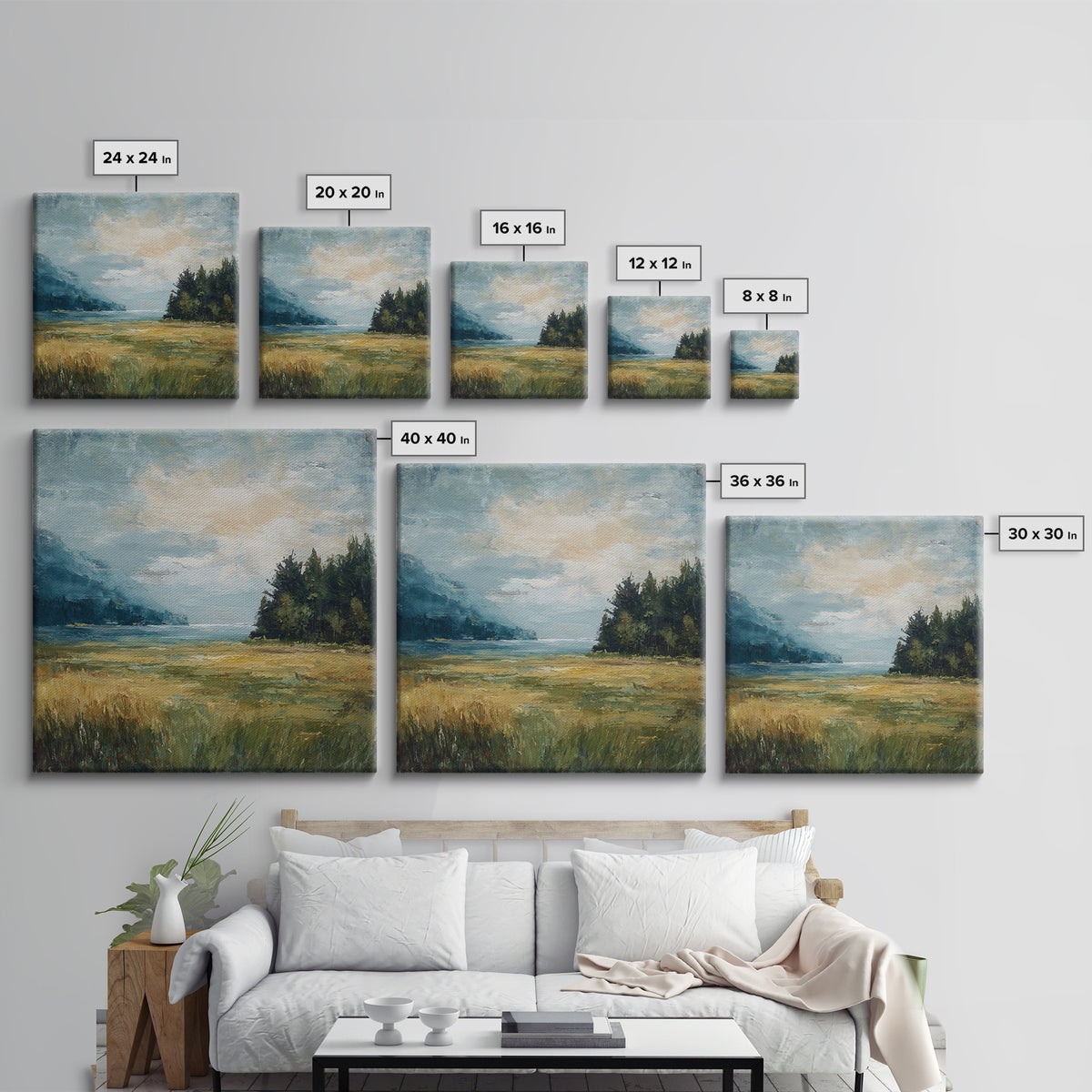 Sunlit Meadow with Loose Impressionist Brushwork Canvas Print, General Fine Art, Gallery Decor, Living Room Decor, GEN-1x1-62