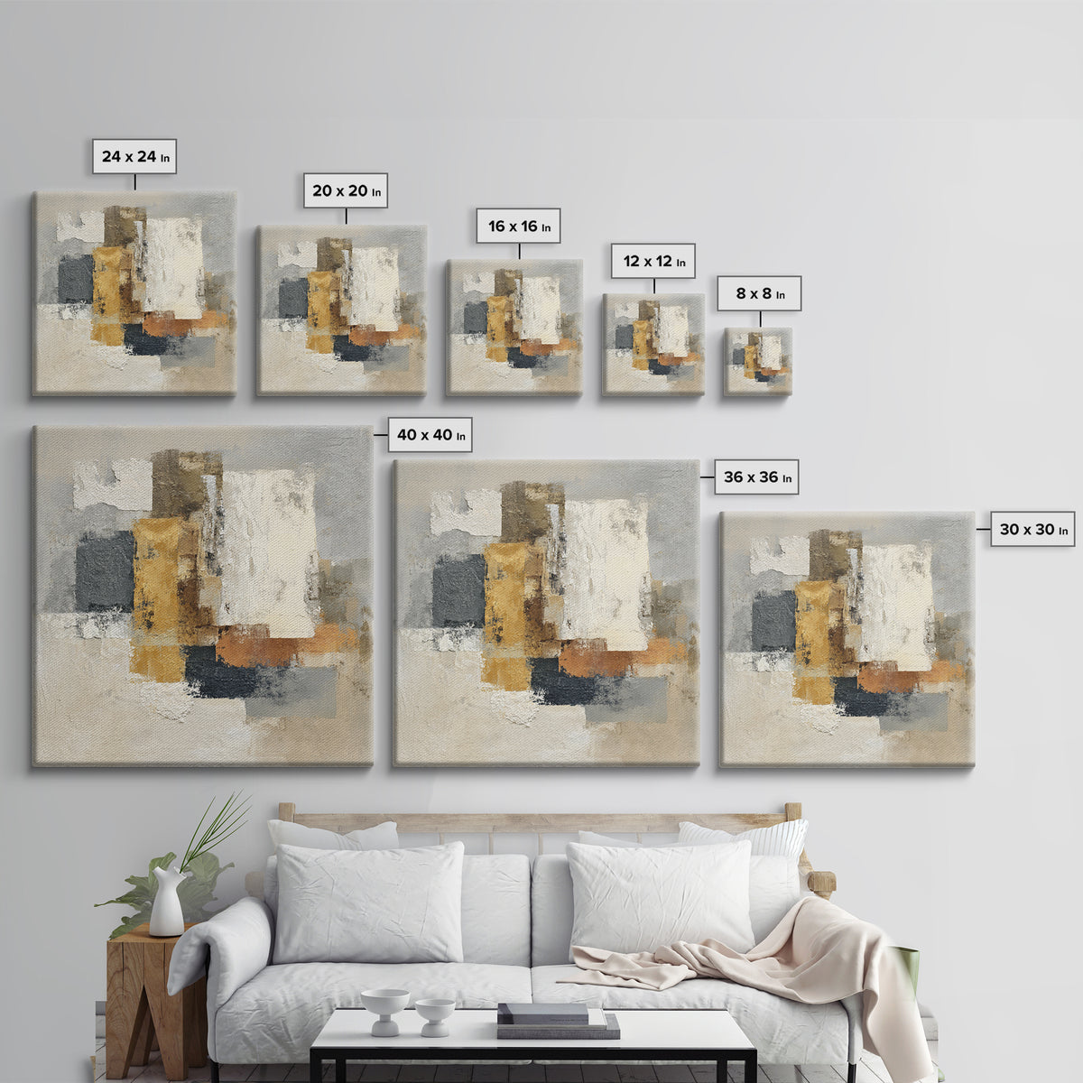 Earthy Plaster Texture Abstract Framed Canvas Print, General Fine Art, Neutral Decor, Living Room Decor, Fine Art, GEN-1x1-63