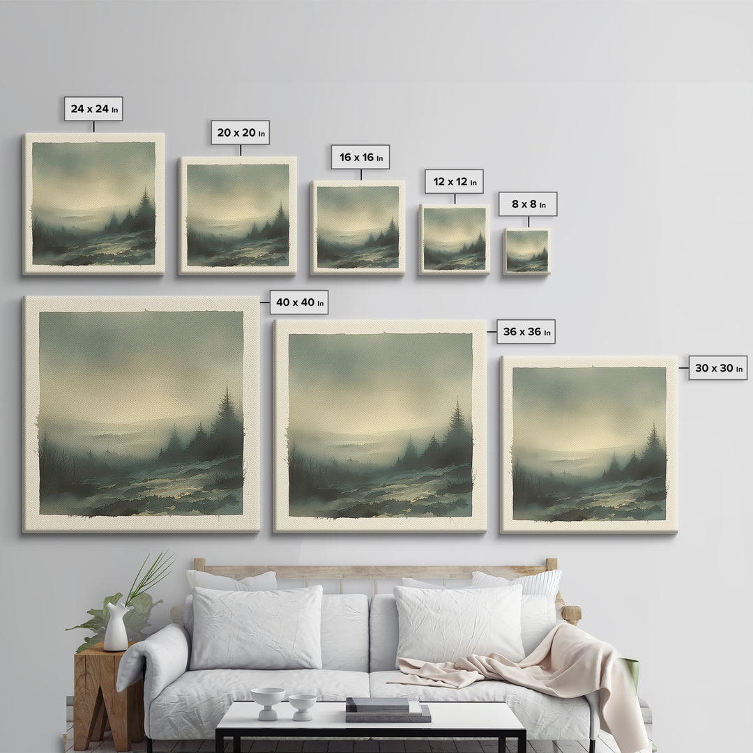 Elegant Ink Wash Landscape Framed Canvas Print, General Fine Art, Wall Hanging, Living Room Decor, Oil Painting, GEN-1x1-68