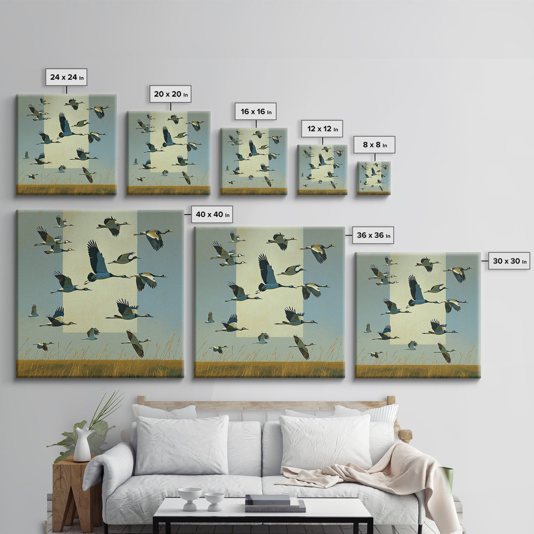 Minimal Birds in Flight over an Open Framed Canvas Print, General Fine Art, Abstract Art, Living Room Decor, Fine Art, GEN-1x1-70