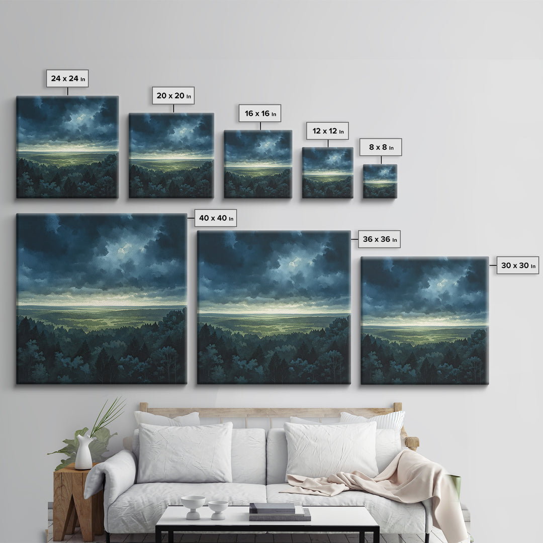 Moody Forest Clearing Framed Canvas Print, General Fine Art, Digital Prints, Living Room Decor, Oil Painting, GEN-1x1-8