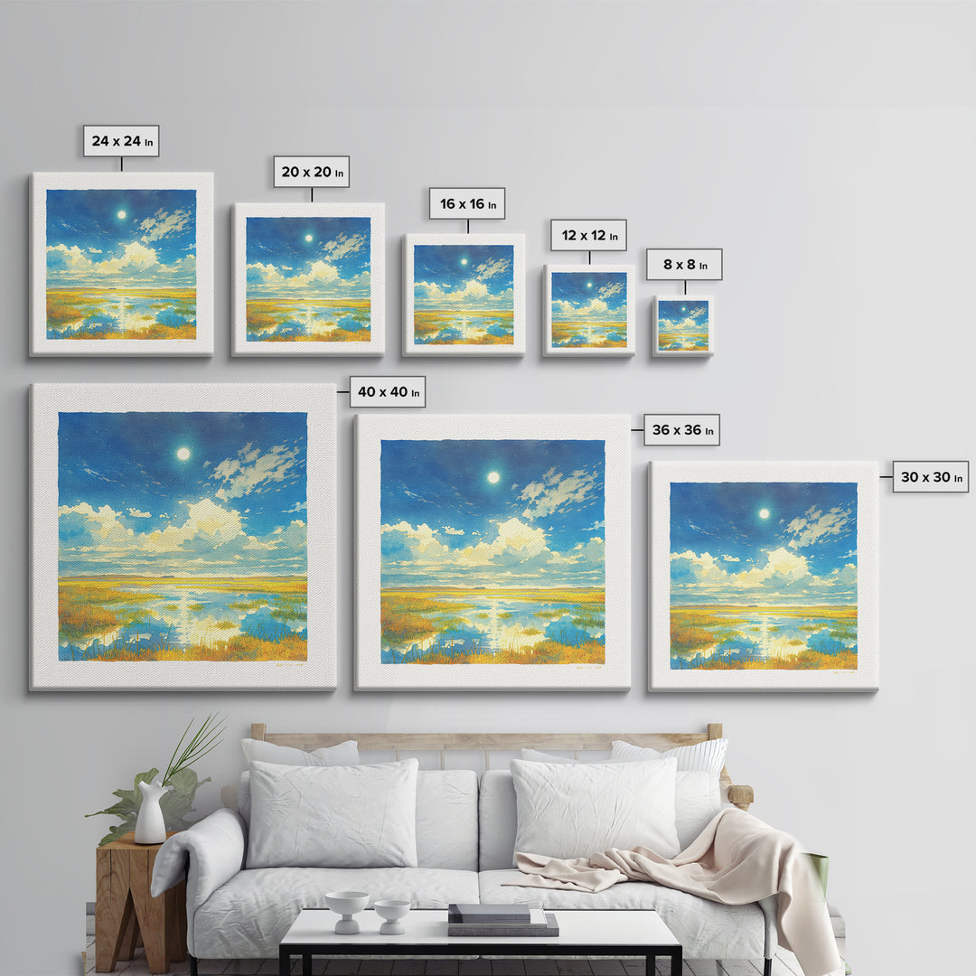 Dreamlike Moonlit Lake Canvas Print, General Fine Art, Minimalist Decor, Living Room Decor, Oil Painting, Art Print, GEN-1x1-85