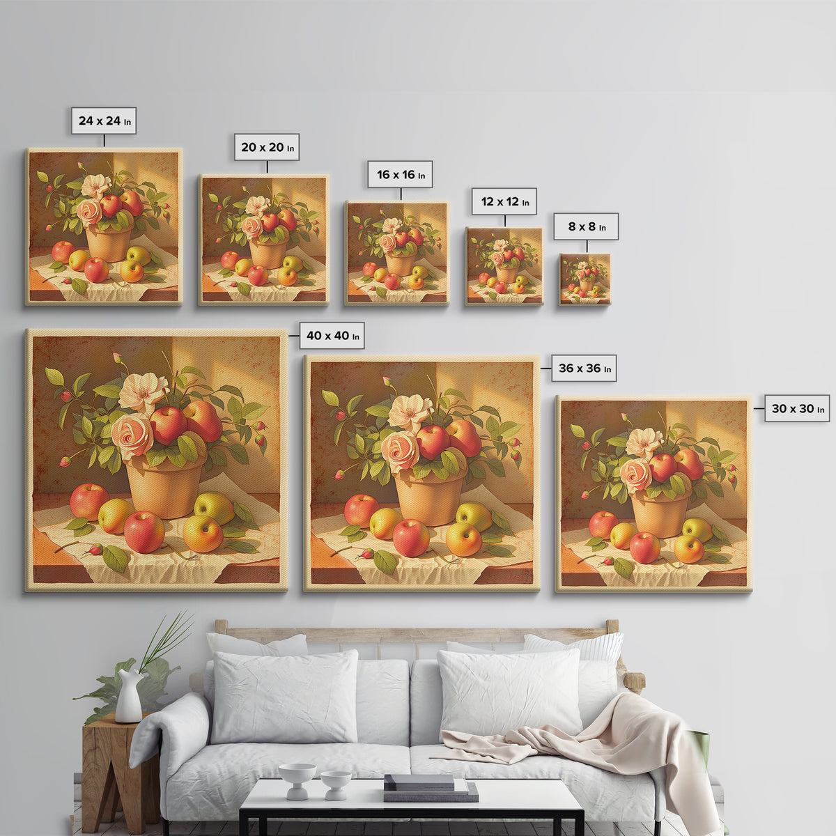 Simple Still Life of Fruit and Linen Framed Canvas Print, General Fine Art, Minimalist Decor, Living Room Decor, Fine Art, GEN-1x1-88