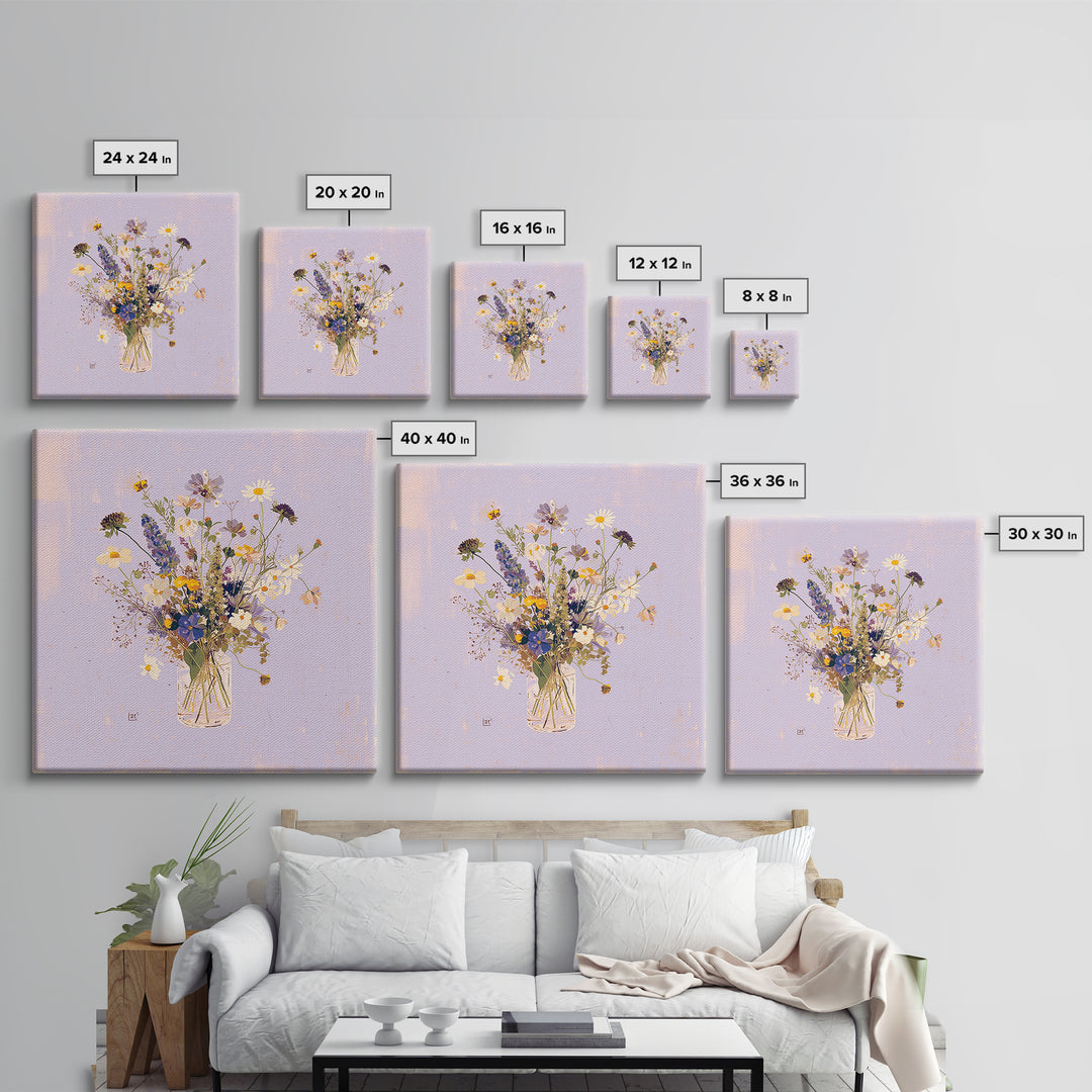 Classic Oil Painted Vase of Wildflowers Canvas Print, General Fine Art, Fine Art Print, Living Room Decor, Watercolor Art, GEN-1x1-95