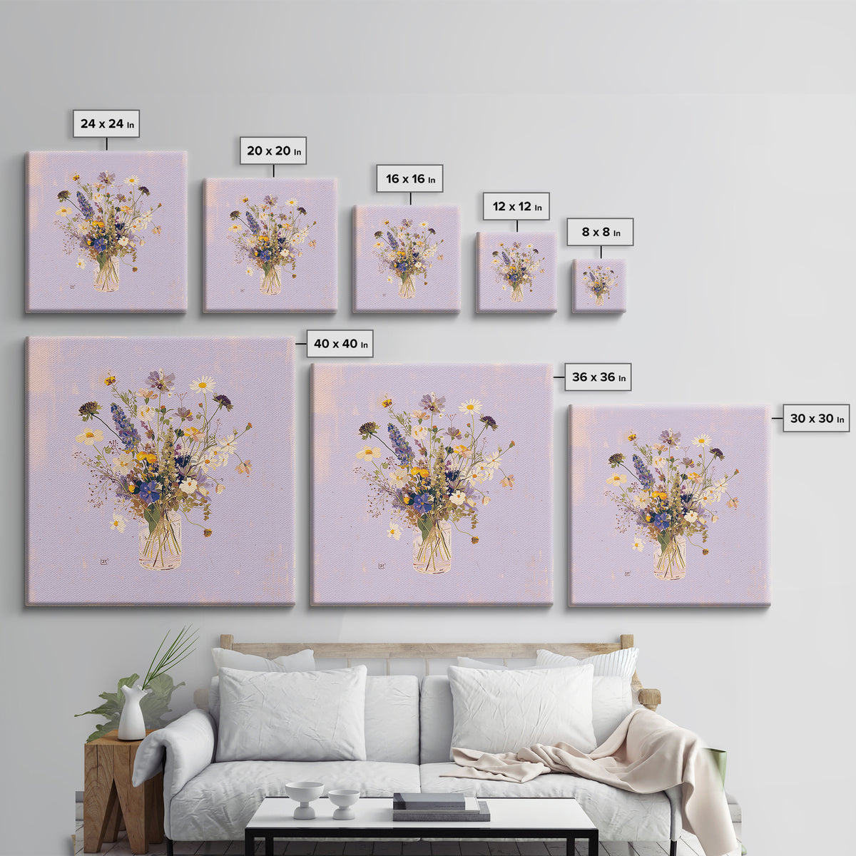Classic Oil Painted Vase of Wildflowers Canvas Print, General Fine Art, Fine Art Print, Living Room Decor, Watercolor Art, GEN-1x1-95