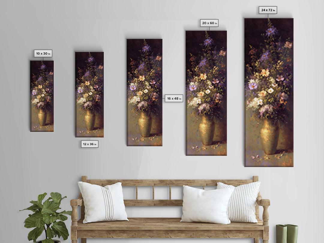 Classic Oil Painted Vase of Wildflowers Canvas Print, General Fine Art, Mid Century Modern, Living Room Decor, Fine Art, GEN-1x3-11