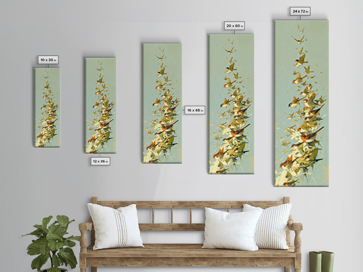 Minimal Birds in Flight over an Open Framed Canvas Print, General Fine Art, Digital Print, Living Room Decor, Watercolor Art, GEN-1x3-34