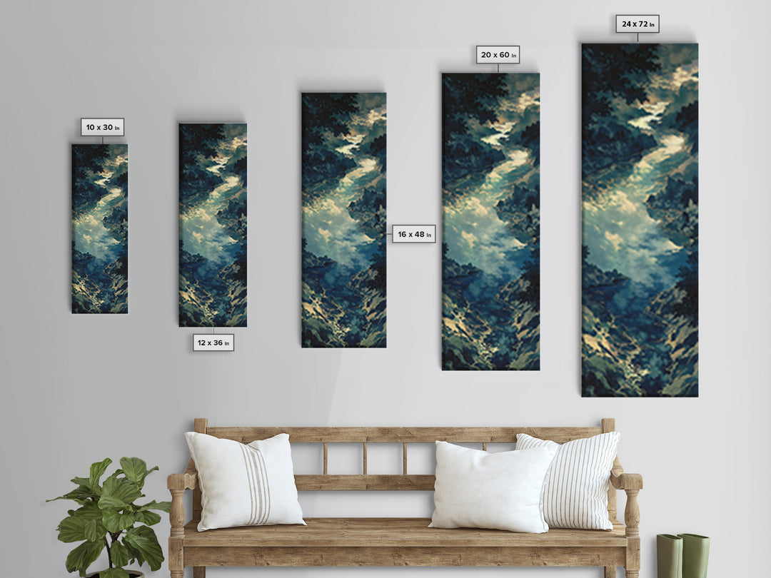 Quiet Abstract River Shape Framed Canvas Print, General Fine Art, Painting, Living Room Decor, Abstract Art, GEN-1x3-36