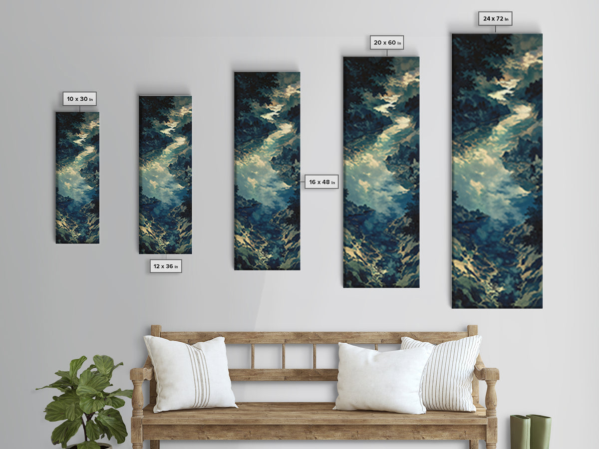 Quiet Abstract River Shape Framed Canvas Print, General Fine Art, Painting, Living Room Decor, Abstract Art, GEN-1x3-36