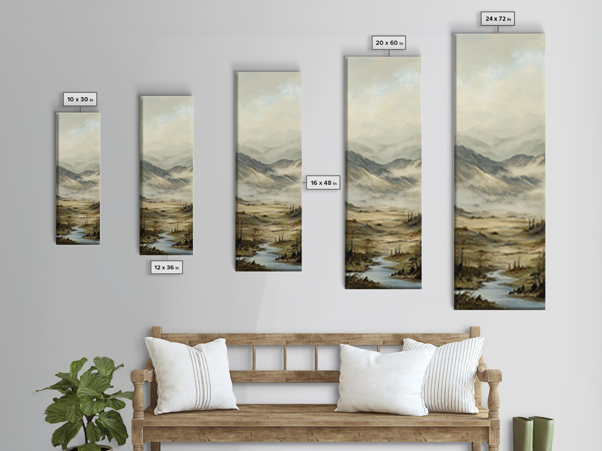 Misty Mountain Valley Framed Canvas Print, General Fine Art, Oil Painting, Living Room Decor, Fine Art, Gallery Decor, GEN-1x3-64