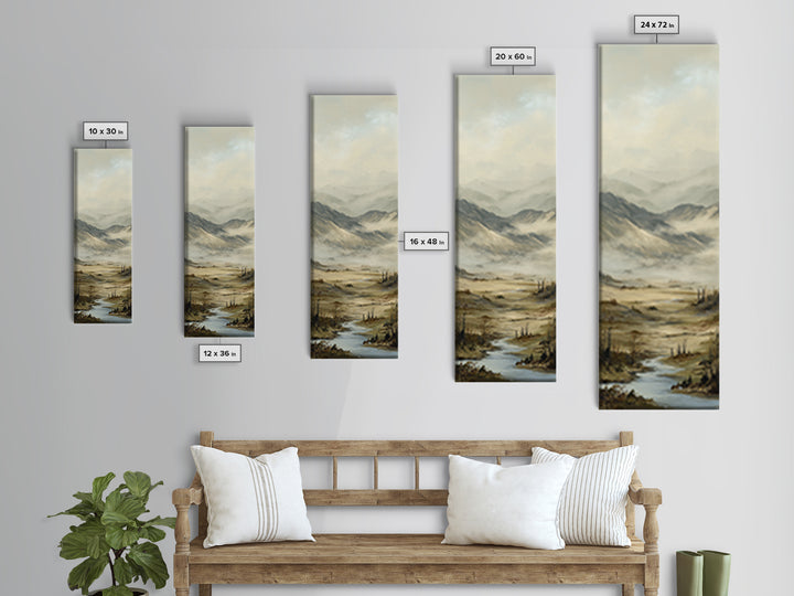 Misty Mountain Valley Framed Canvas Print, General Fine Art, Oil Painting, Living Room Decor, Fine Art, Gallery Decor, GEN-1x3-64