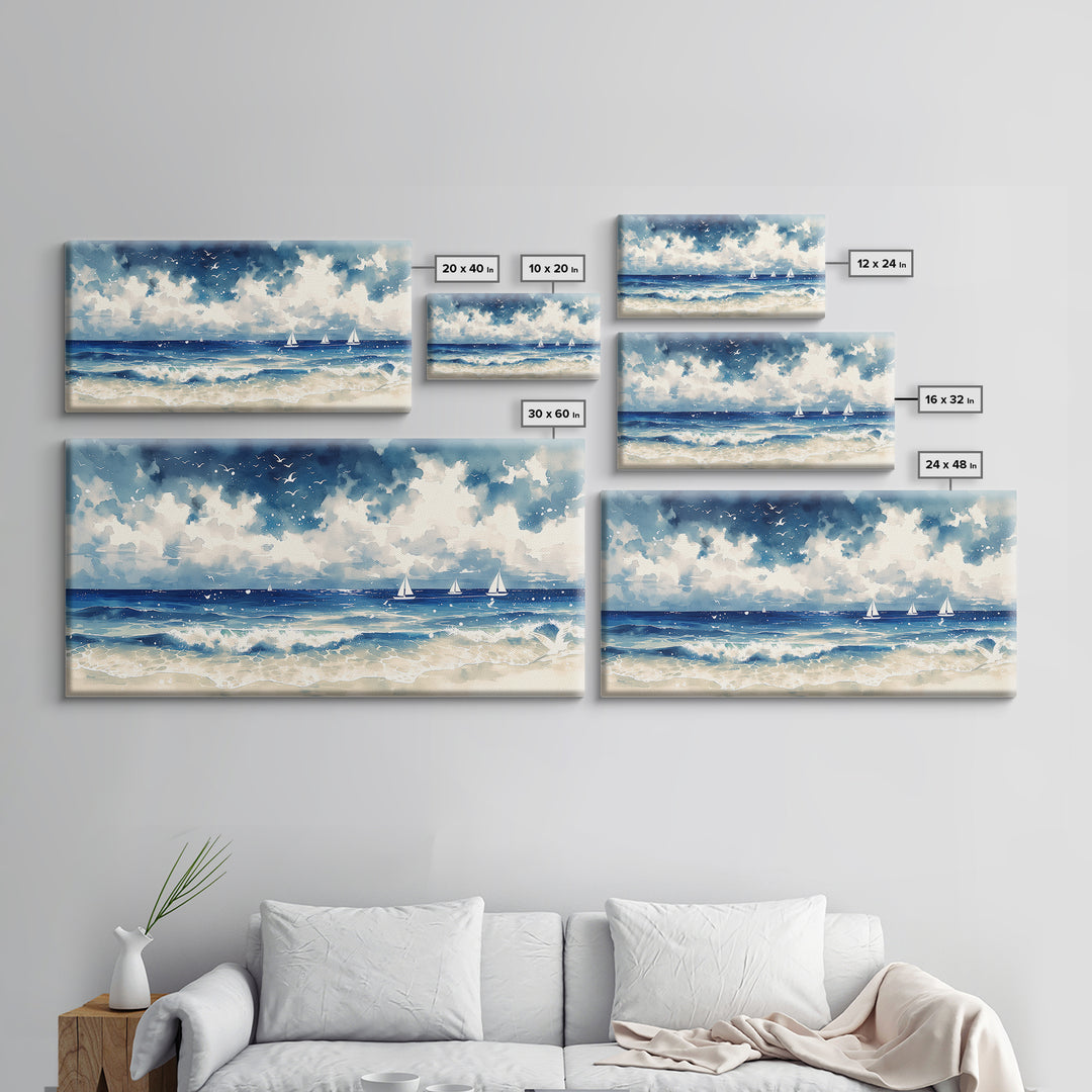 Coastal Water Study Framed Canvas Print, General Fine Art, Digital Prints, Living Room Decor, Fine Art, Large Wall Art, GEN-2x1-1