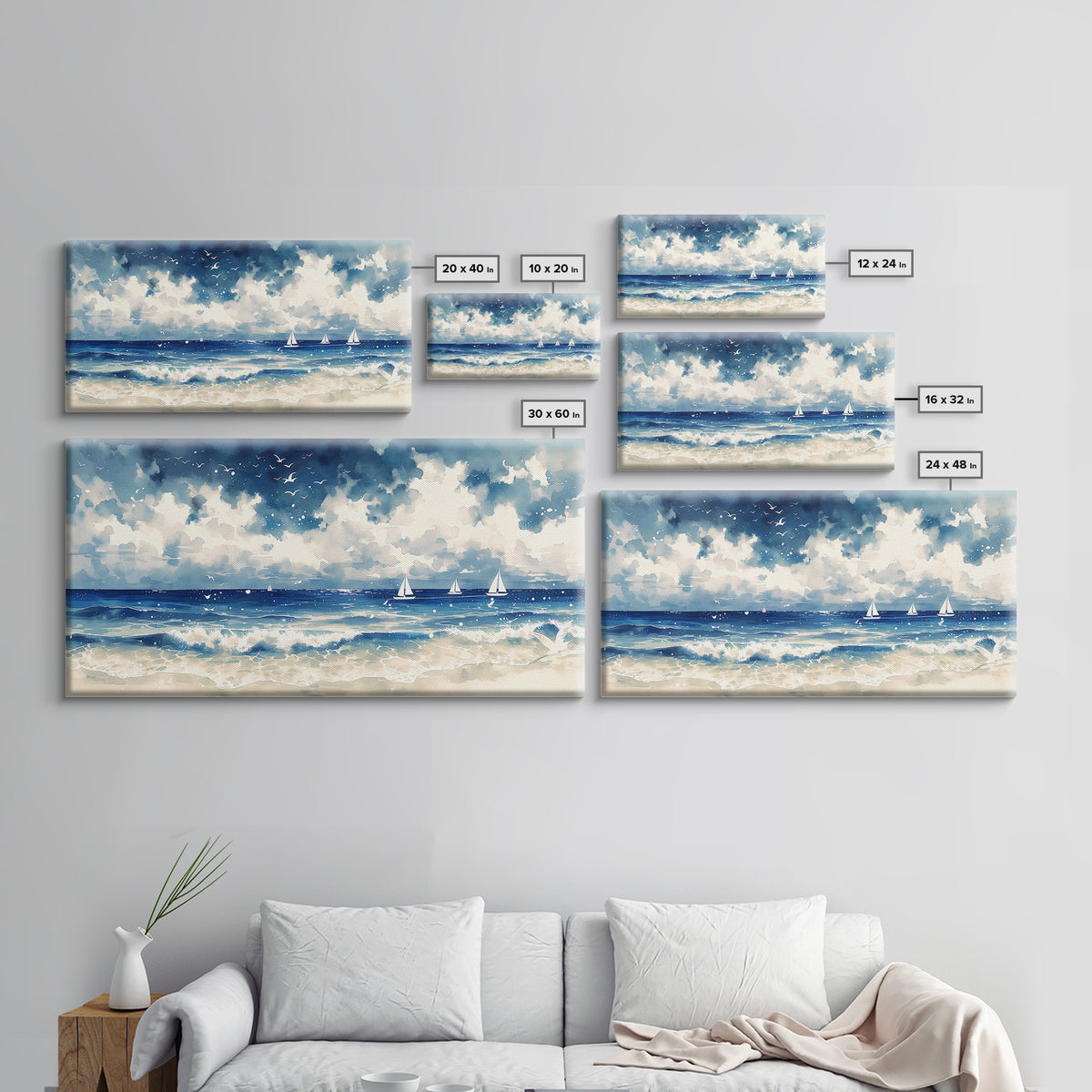 Coastal Water Study Framed Canvas Print, General Fine Art, Digital Prints, Living Room Decor, Fine Art, Large Wall Art, GEN-2x1-1
