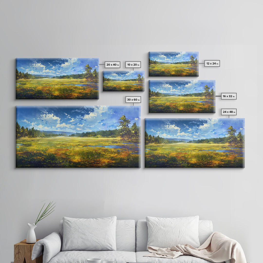 Sunlit Meadow with Loose Impressionist Brushwork Canvas Print, General Fine Art, Contemporary Art, Living Room Decor, GEN-2x1-10