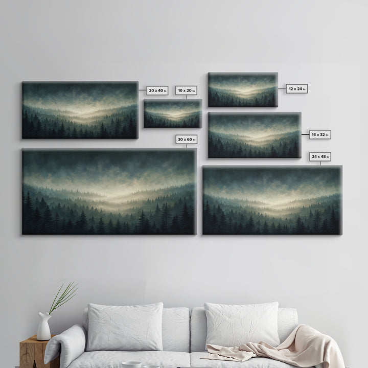Moody Forest Clearing Framed Canvas Print, General Fine Art, Wall Hanging, Living Room Decor, Oil Painting, Statement Artwork, GEN-2x1-100