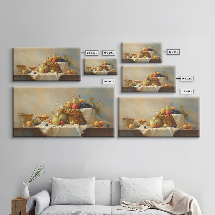 Simple Still Life of Fruit and Linen Framed Canvas Print, General Fine Art, Room Decor, Living Room Decor, Abstract Art, GEN-2x1-12
