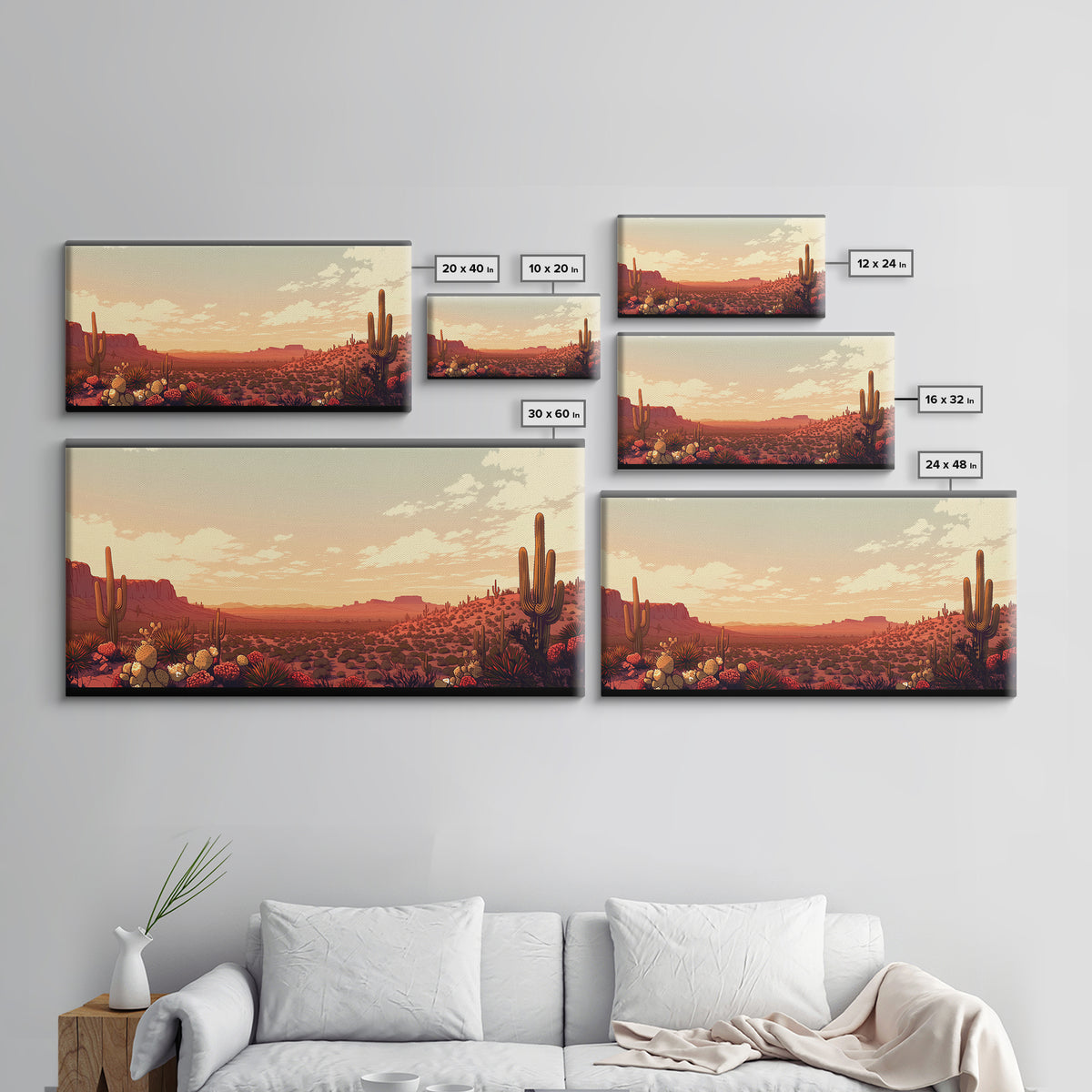 Serene Desert Horizon Framed Canvas Print, General Fine Art, Wall Decor, Living Room Decor, Fine Art, Original Painting, GEN-2x1-13