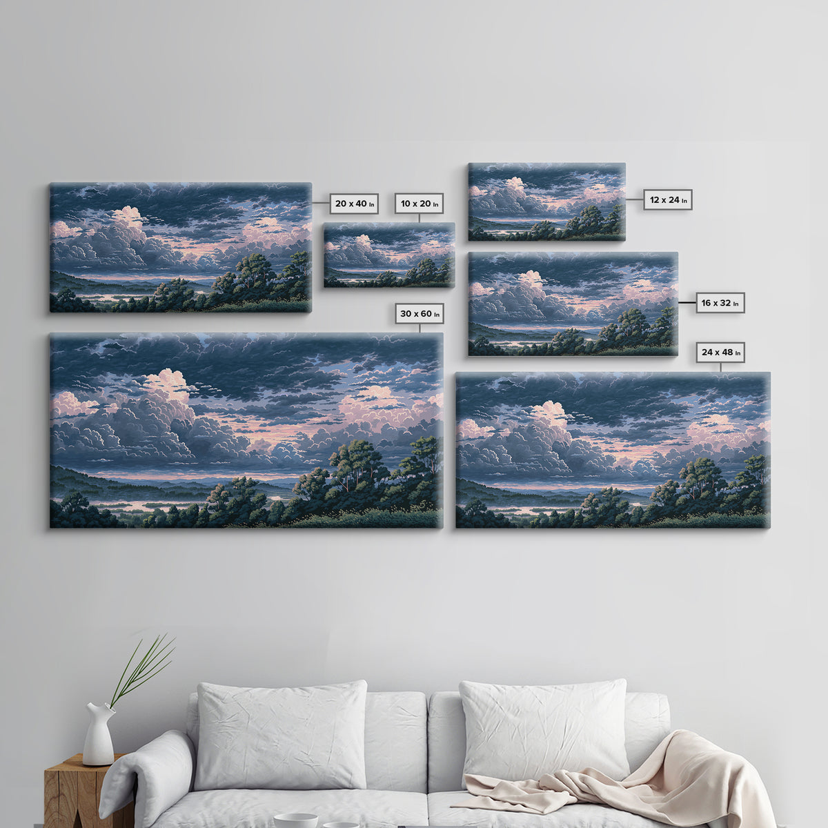 Romantic Cloudscape with Blush and Cream Tones Canvas Print, General Fine Art, Luxury Decor, Living Room Decor, GEN-2x1-14