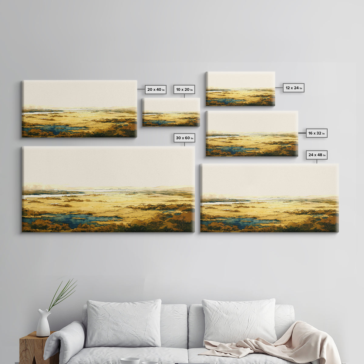 Elegant Ink Wash Landscape Framed Canvas Print, General Fine Art, Fine Art Print, Living Room Decor, Fine Art, GEN-2x1-16