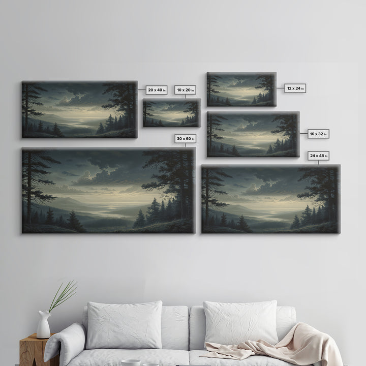 Moody Forest Clearing Framed Canvas Print, General Fine Art, Contemporary Art, Living Room Decor, Fine Art, Digital Art, GEN-2x1-28