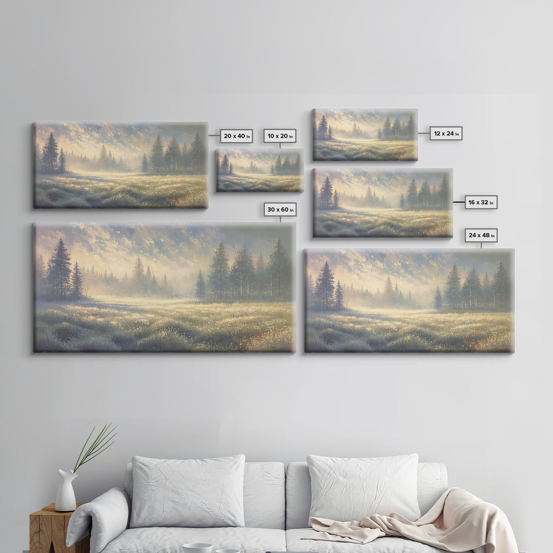 Sunlit Meadow with Loose Impressionist Brushwork Canvas Print, General Fine Art, Contemporary Art, Living Room Decor, GEN-2x1-34