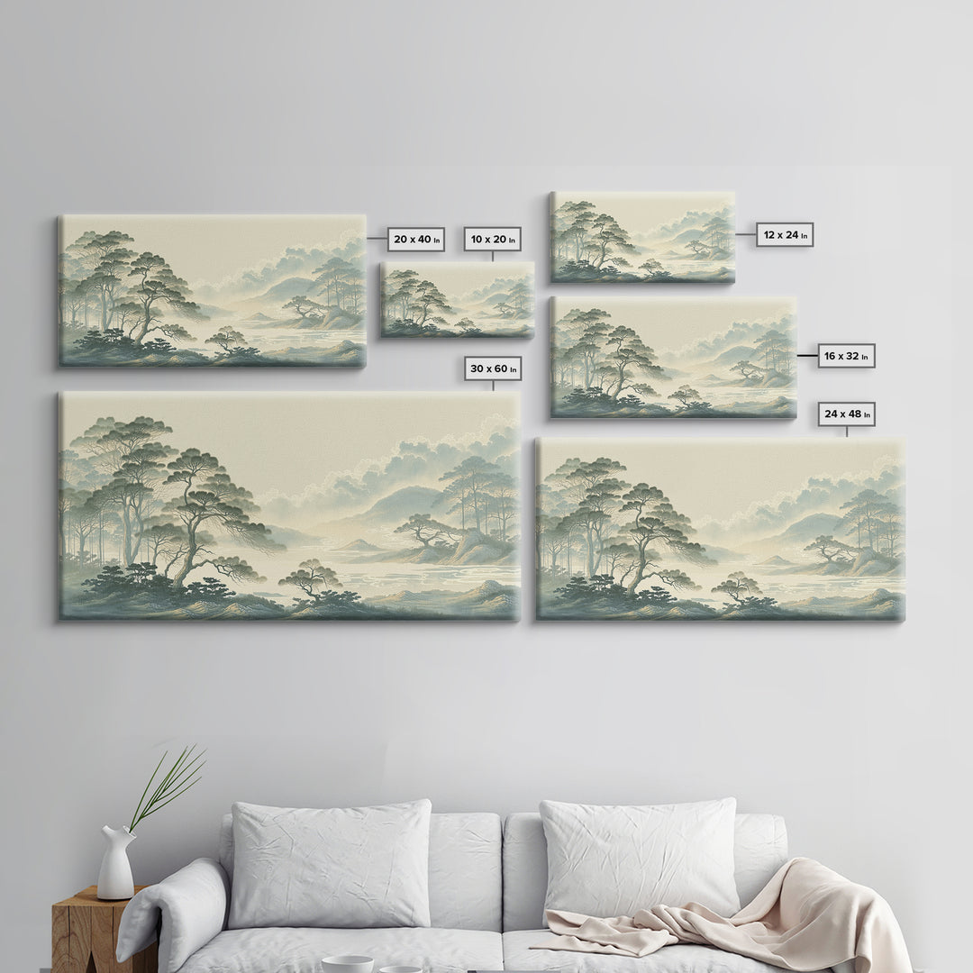 Elegant Ink Wash Landscape Framed Canvas Print, General Fine Art, Poster, Living Room Decor, Fine Art, Wall Art Prints, GEN-2x1-40