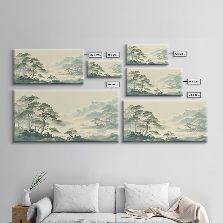 Elegant Ink Wash Landscape Framed Canvas Print, General Fine Art, Poster, Living Room Decor, Fine Art, Wall Art Prints, GEN-2x1-40