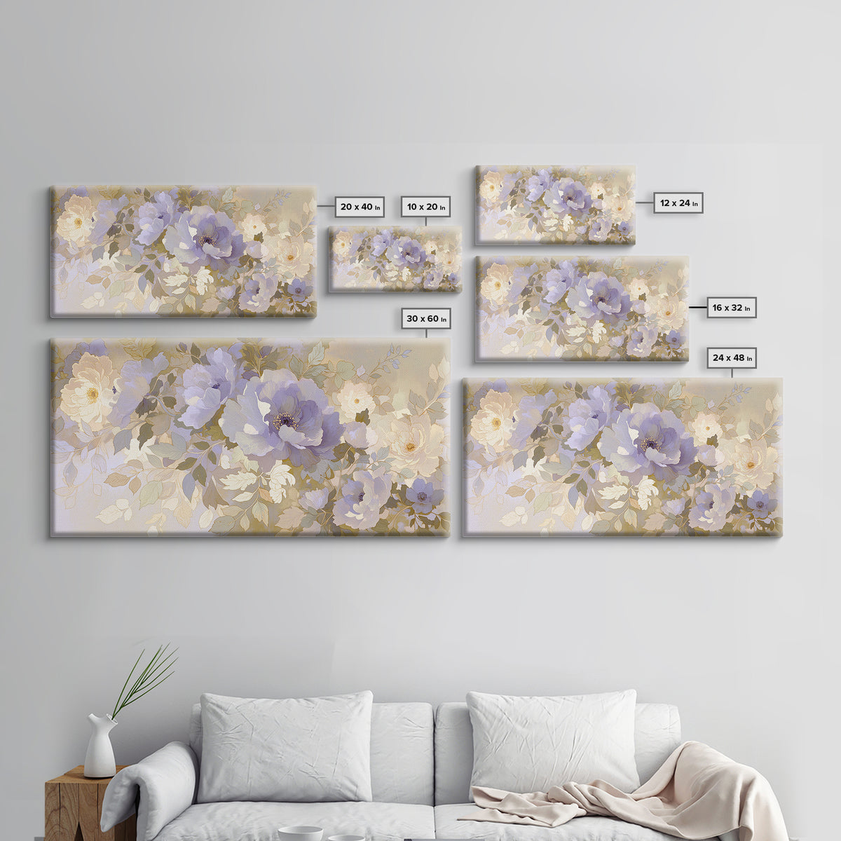 Large Neutral Floral Study Framed Canvas Print, General Fine Art, Poster, Living Room Decor, Fine Art, Wall Art Prints, GEN-2x1-46