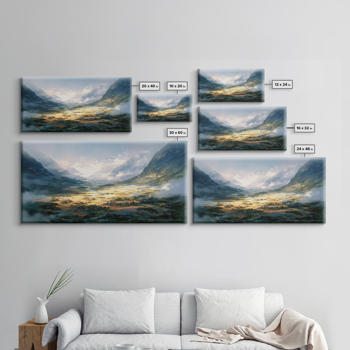 Misty Mountain Valley Canvas Print, General Fine Art, Art, Living Room Decor, Fine Art, Mid Century Modern, Original Painting, GEN-2x1-48