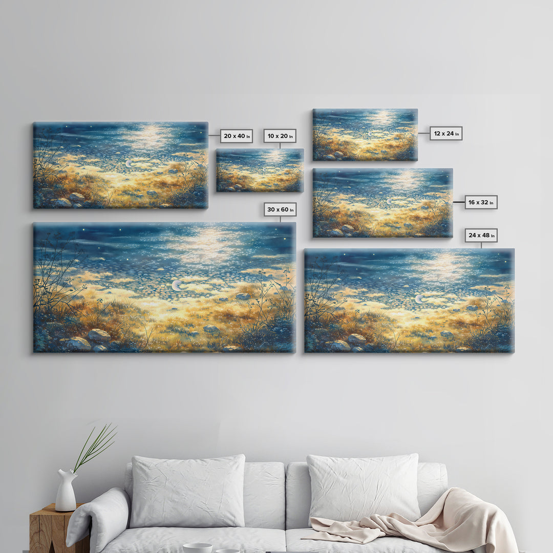 Dreamlike Moonlit Lake Canvas Print, General Fine Art, Art Prints, Living Room Decor, Fine Art, Wall Hanging, GEN-2x1-57