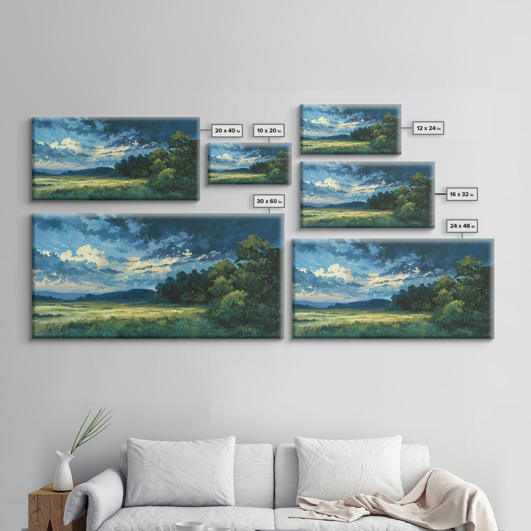 Sunlit Meadow with Loose Impressionist Brushwork Canvas Print, General Fine Art, Wall Decor, Living Room Decor, Fine Art, GEN-2x1-58