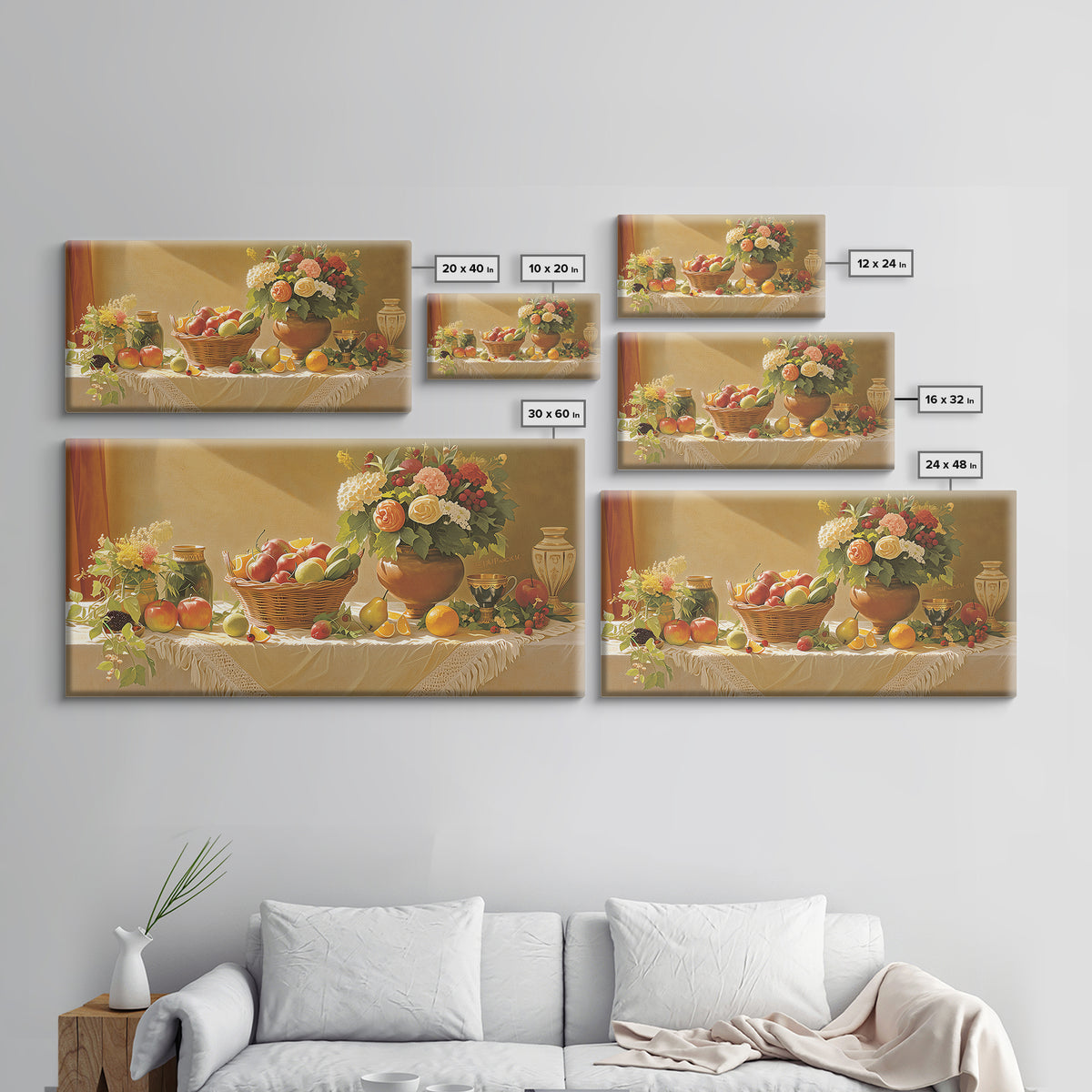 Simple Still Life of Fruit and Linen Framed Canvas Print, General Fine Art, Decor, Living Room Decor, Fine Art, GEN-2x1-60